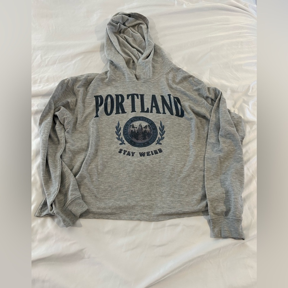 Portland “Stay Weird” Cropped Hoodie XXL 18 Gray Graphic Sweatshirt